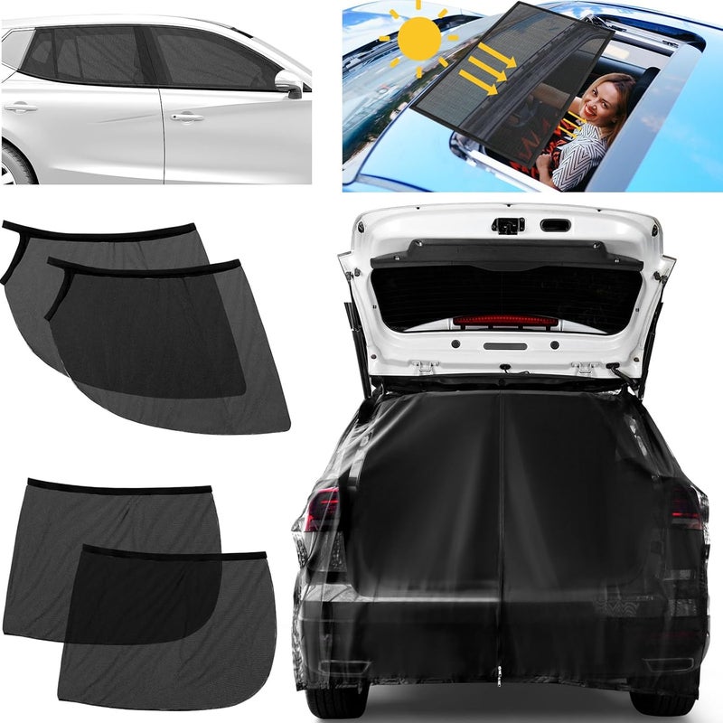 Yahenda 6 Pcs SUV Tailgate Mesh Screen Set Includes SUV Mosquito Net 4 Pcs Front Rear Window Shades Sunroof Breathable Roof Cover Car Camping Essentials for Sleep Traveling Camping(X-Large) - Image 1